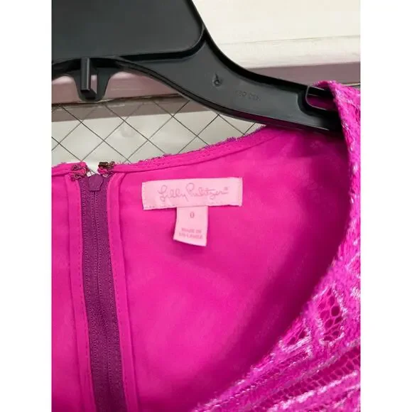 Lilly Pulitzer Selassie Fuchsia Pink V Neck Cap Sleeve Dress Sz 0 GS - Picture 5 of 8